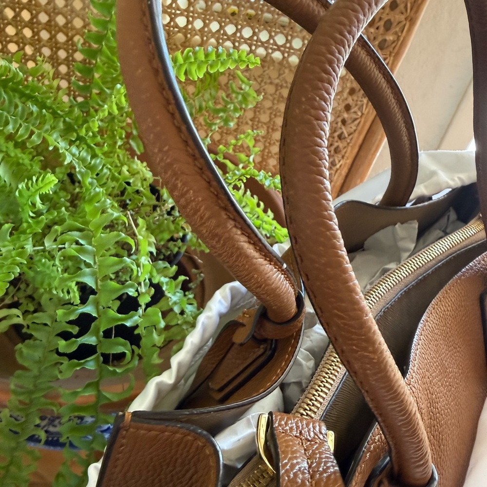 Michael Kors Cognac Brown Pebbled Leather Satchel - Picture 16 of 16